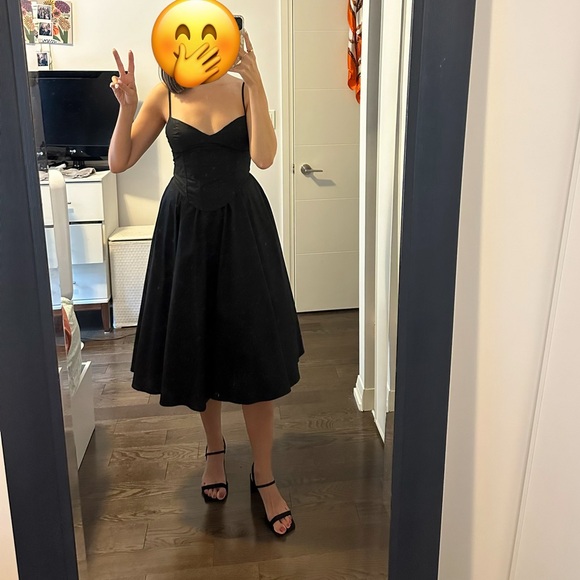 Black Drop Waist Midi Dress with Corset - Picture 8 of 8